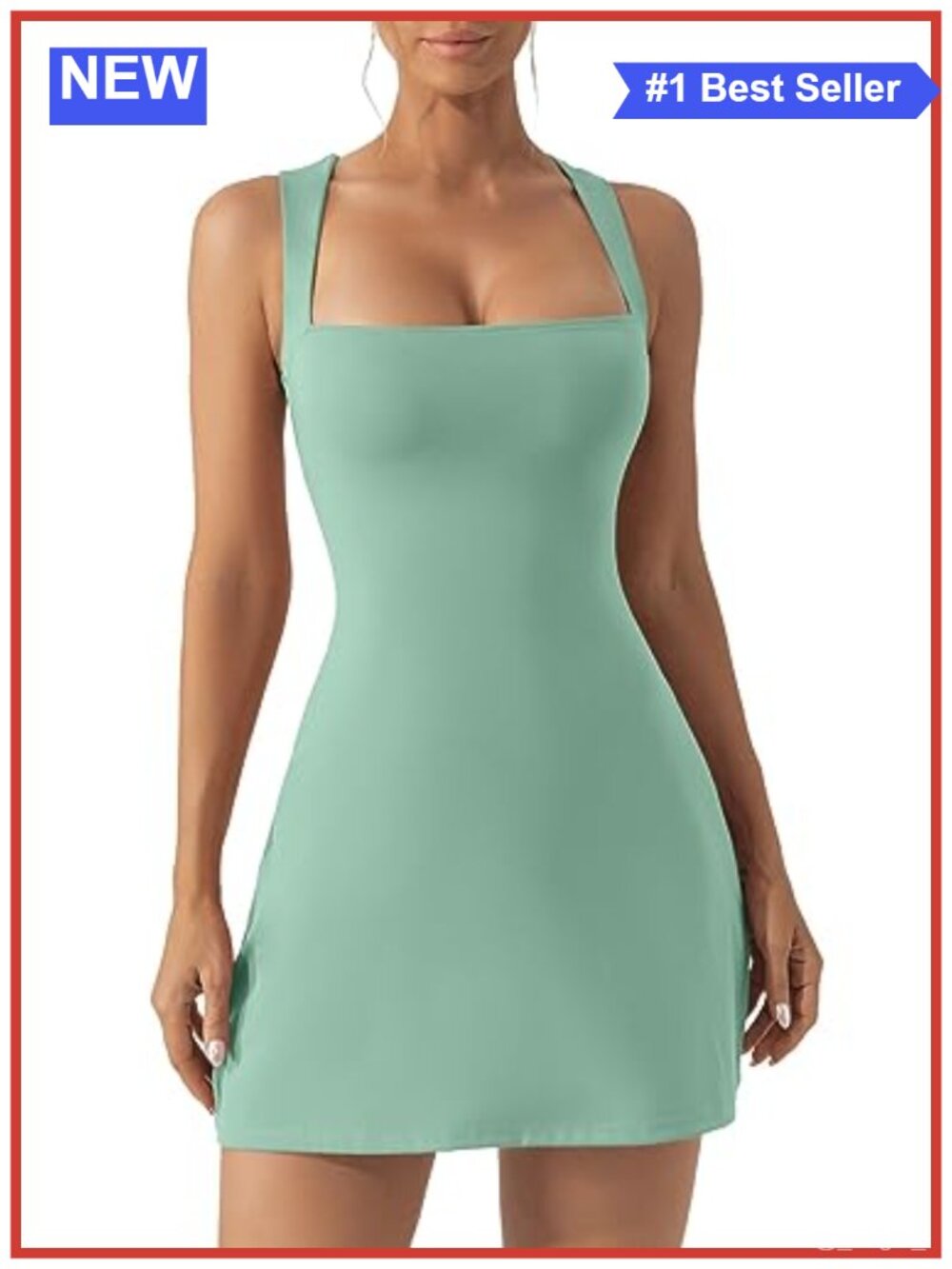 Square Neck Sleeveless Bodycon Mini Dress Stretch Flare